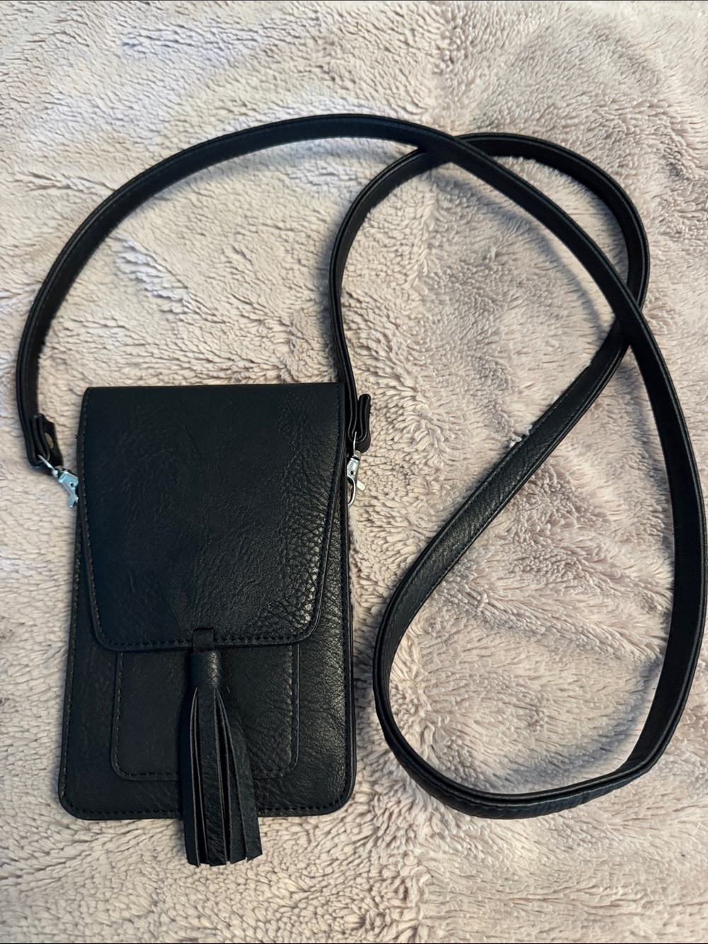 Sleek Black Tassel Crossbody Phone Pouch
